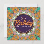 パープル オレンジ ミント カラフル 21歳の誕生日パーティー 招待状 (正面)