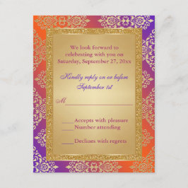パープル オレンジ 偽物 ゴールド グリッター、ダマスク RSVP カード