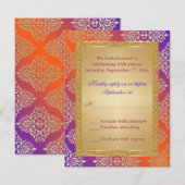 パープル オレンジ 偽 ゴールド グリッター、ダマスク RSVP カード (正面/裏面)