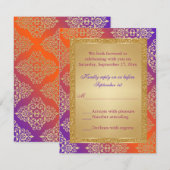 パープル オレンジ 偽 ゴールド グリッター、ダマスク RSVP カード (正面/裏面)