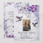 パープル オーキッド ハミングバード ライフ セレブレーション 招待状 (正面/裏面)