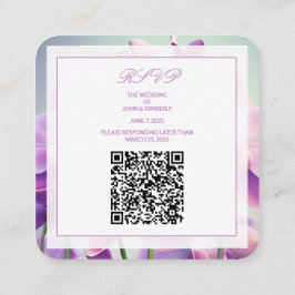 パープル オーキッド フラワーズ ウェディング QR コード 封入 エンクロージャーカード
