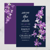 パープル オーキッド、モダン エレガント ウェディング セーブザデート (正面/裏面)