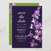 パープル オーキッド、モダン エレガント ウェディング セーブザデート (正面/裏面)