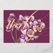 パープル オーチッド 水彩 エレガント フラワーズ サンクス 箔シーズンカード (正面)