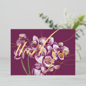 パープル オーチッド 水彩 エレガント フラワーズ サンクス 箔シーズンカード (立ち正面)