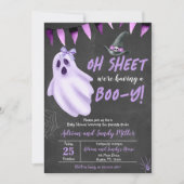 パープル・オー・シート・ゴースト・ハロウィン・ベビーシャワー 招待状 (正面)