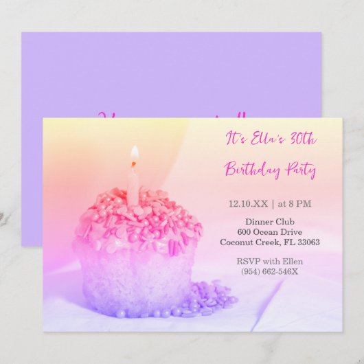 パープル カプチーノ カラフル 30歳の誕生日招待状 招待状 (正面/裏面)