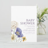 パープル&クリームフローラベビーシャワーパーティの招待状 招待状 (スタンド正面)