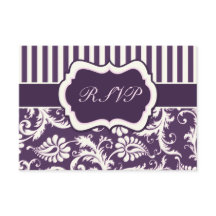 パープル、クリーム、ピンクのストライプダマスク返信カード