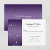パープル グラデーションとシルバー バタフライ スワール RSVP 招待状 (正面/裏面)