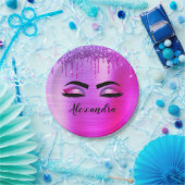 パープル グリッター スパークル まつげ モノグラム 名前 ペーパープレート (パーティー)