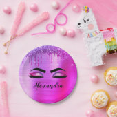 パープル グリッター スパークル まつげ モノグラム 名前 ペーパープレート (パーティー)