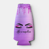 パープル グリッター スパークル まつげ モノグラム 名前 ボトルクーラー (正面)