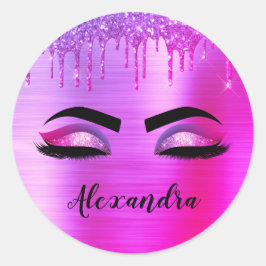 パープル グリッター スパークル まつげ モノグラム 名前 ラウンドシール