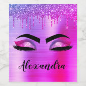 パープル グリッター スパークル まつげ モノグラム 名前 ワインラベル (シングルラベル)