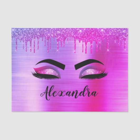 パープル グリッター スパークル まつげ モノグラム 名前 薄葉紙 (正面)