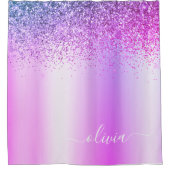 パープル グリッター スパークル メタル モノグラム ネーム シャワーカーテン (正面)