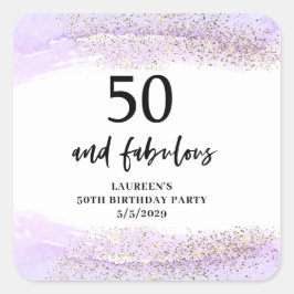 パープル グリッター パープル 50歳の誕生日パーティー  スクエアシール