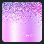 パープル グリッター モノグラム 名前 ラグジュアリー ガーリー スクエアシール<br><div class="desc">パープル 偽のホイル メタリック スパークル グリッター ブラシ仕上げのメタリック モノグラム ネーム パーティー ステッカー 住所ラベル。豪華で洗練されたスタイルを愛する人への、甘い16歳の誕生日、結婚式、ブライダルシャワー、結婚記念日、ベビーシャワー、またはバチェロレッテパーティーの贈り物に最適です。</div>
