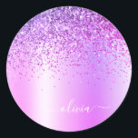 パープル グリッター モノグラム 名前 ラグジュアリー ガーリー ラウンドシール<br><div class="desc">パープル 偽のホイル メタルリック スパークル グリッター ブラシ メタル モノグラム 名前 パーティー ステッカー 住所ラベル。このラベルは、16歳の誕生日、結婚式、結婚前パーティー、結婚記念日、ベビーシャワー、または独身パーティーのギフトとして、ラグジュアリーでおしゃれなスタイルを愛する人へのプレゼントに最適です。</div>
