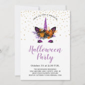 パープル+グリッター+ユニコーン+ハロウィンパーティー 招待状 (正面)