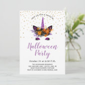 パープル+グリッター+ユニコーン+ハロウィンパーティー 招待状 (スタンド正面)