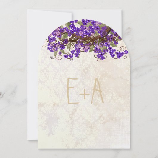 パープル&グリーンさくらんぼブロッサムティーステイン 招待状 (裏面)