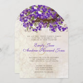 パープル&グリーンさくらんぼブロッサムティーステイン 招待状 (正面/裏面)