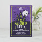 パープル＆グリーンのお化け屋敷ハロウィンパーティー 招待状 (スタンド正面)