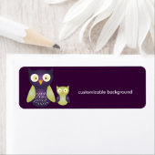 パープル / グリーンのフクロウ、カスタマイズ可能な背景 ラベル (インサイチュ)