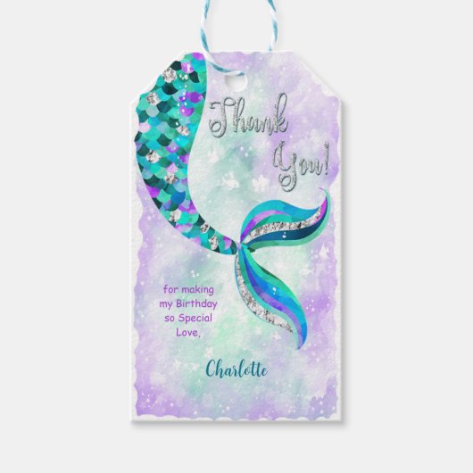 パープル＆グリーンの人魚のギフトタグ ギフトタグ (正面)