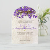 パープル＆グリーンの桜の花の茶葉の染み 招待状 (スタンド正面)