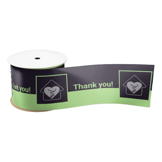 パープル&グリーンカスタムロゴありがとう サテンリボン (リール)