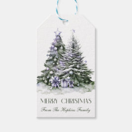 パープル&グリーンクリスマスツリーズギフトラベル ギフトタグ