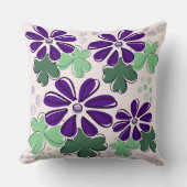 パープル&グリーンクローバー&フラワードードル クッション (正面)