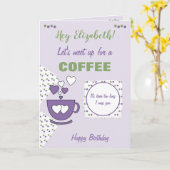 パープル&グリーンコーヒー&フレンズ誕生日 カード (黄色い花)