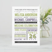 パープル&グリーンタイポグラフィ結婚式招待状 招待状 (スタンド正面)