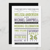 パープル&グリーンタイポグラフィ結婚式招待状 招待状 (正面/裏面)