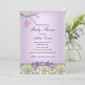 パープル&グリーンバラガーデンベビーシャワー招待状 招待状 (スタンド正面)