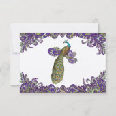 パープル&グリーンピーコック結婚式招待状 出欠カード (裏面)