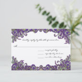 パープル&グリーンピーコック結婚式招待状 出欠カード (スタンド正面)
