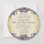 パープル&グリーンピーコック結婚式招待状 招待状 (正面)