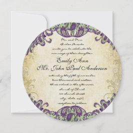 パープル&グリーンピーコック結婚式招待状 招待状