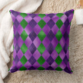 パープル&グリーンマルディグラスダイヤモンドパターン クッション (ブランケット)