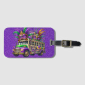 パープル&グリーンマルディグラスバス&フェザー ラゲッジタグ (正面横)