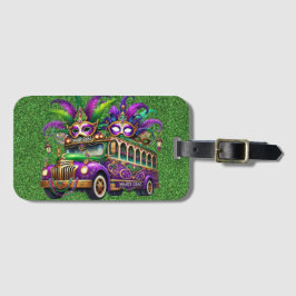 パープル&グリーンマルディグラスバス&フェザー ラゲッジタグ