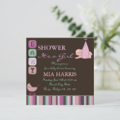 パープル&グリーンモダンデザインベビーシャワー招待状 招待状 (スタンド正面)