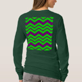 パープル グリーン チェブロン ジグザグ デザイン Tシャツ (裏面)