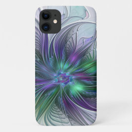 パープル グリーン フラワー モダン アブストラクト アート フラクタル iPhone 11 ケース
